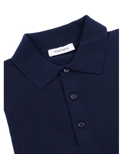 Kangra Cashmere Blue Polo Con Bottoni Rasata Calata for men