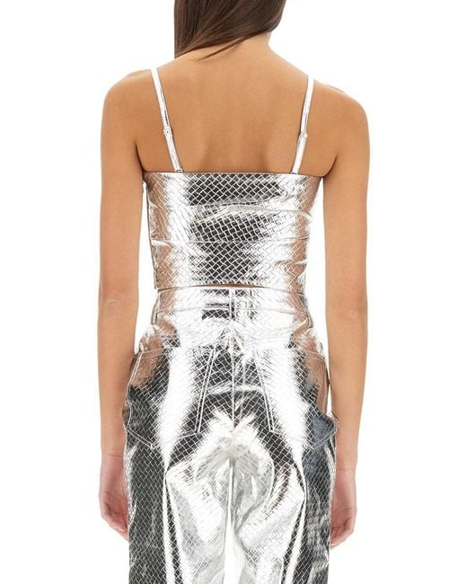 ROTATE BIRGER CHRISTENSEN White Cropped Top With Textured Reptilian Design