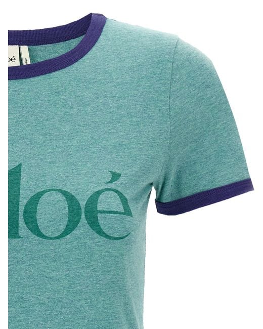 Chloé Logo Print T-shirt Chloé en coloris Blue