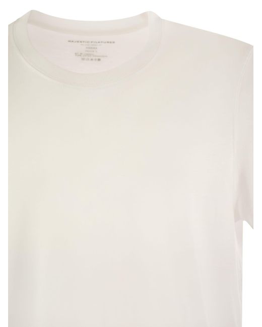 Majestuosa camiseta de manga corta en Lyocell y algodón Majestic de color White