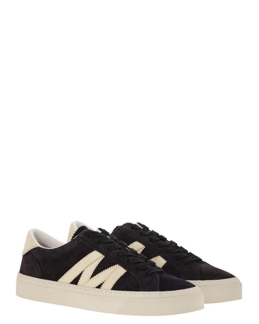 Moncler Monaco2 Wildleder und Nubuck Leder Trainer in Black für Herren