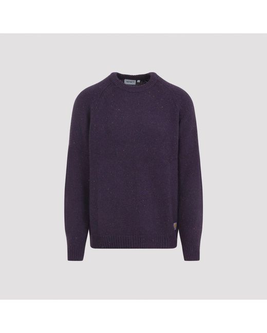 Carhartt Blue Knitted Wool Blend Sweater With Round Neck for men