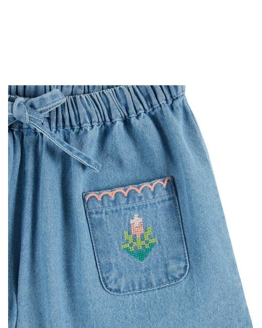 Emile Et Ida Blue Bermuda Denim Brode Rose