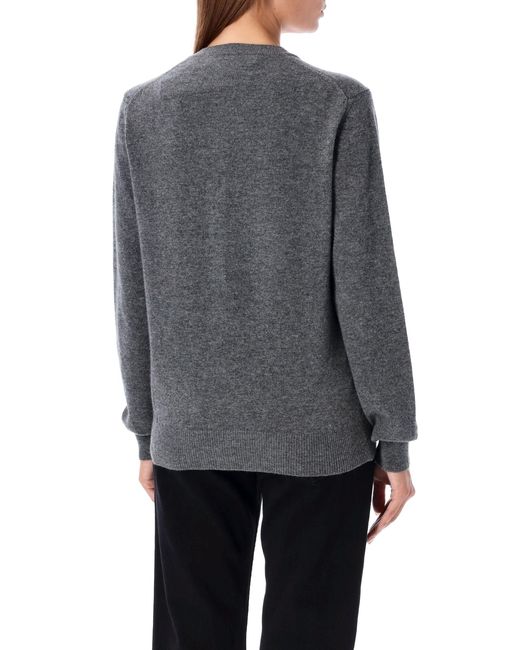 COMME DES GARÇONS PLAY Gray Relaxed Fit Button-Up Cardigan With Iconic Heart Patch