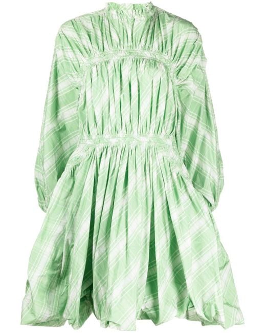 Jil Sander Green Plaid-Check Pattern Mini Dress