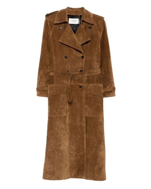 Saint Laurent Suède Jas Met Dubbele Rij Knopen in het Brown