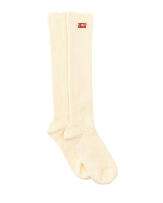 KENZO White High Socks With Logo Patch