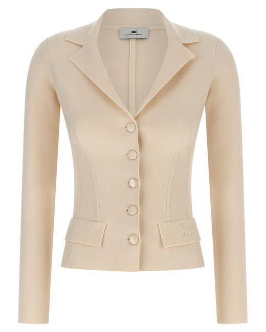 Elisabetta Franchi Natural Fabric-Stitch Wool Blazer
