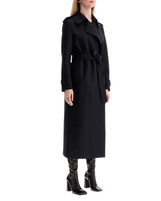 Harris Wharf London Black Pressed Wool Trench-Style Robe Coat