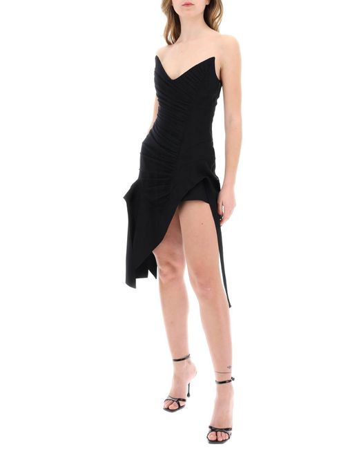 Mugler Black Asymmetrisches Mini Bustier Kleid