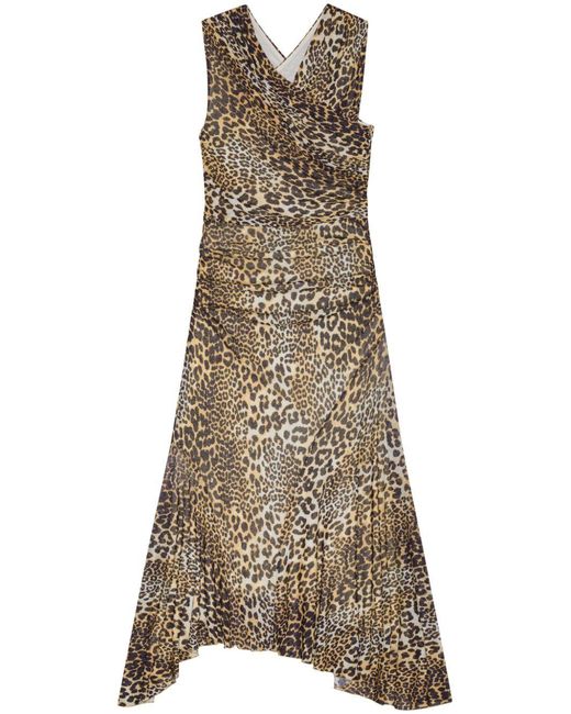 Ganni Natural Leopard Print Midi Dress for men