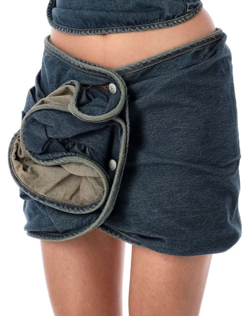 Magda Butrym Blue Floral Detail Denim Mini Skirt