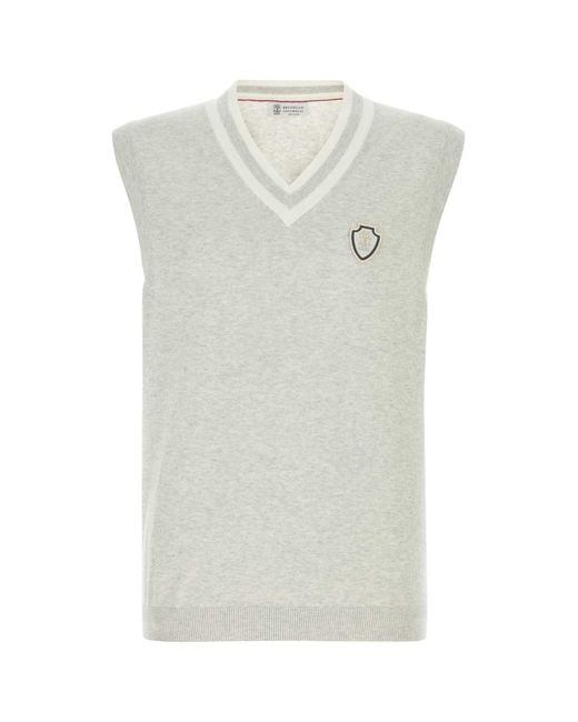 Brunello Cucinelli White Light Cotton Vest for men