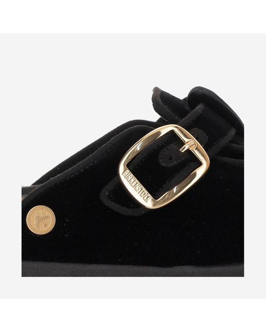 Birkenstock Black Boston Big Buckle Rivet in Samt