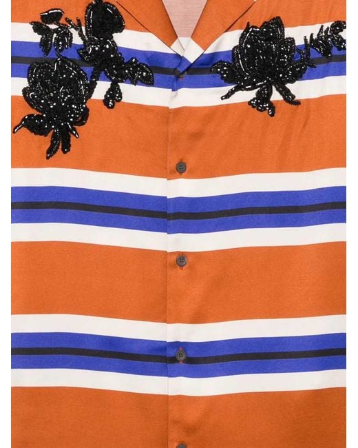 Dries Van Noten Blue Striped Shirt Decorated With Beads