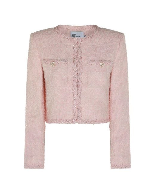 Self-Portrait Pink Bouclé Short Jacket