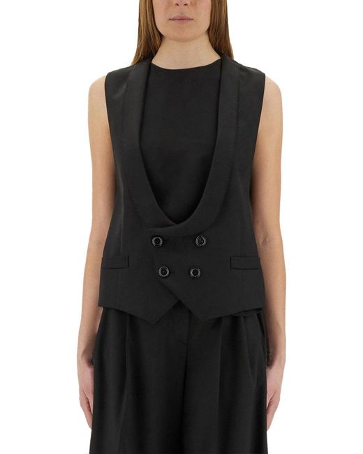 Moschino Black Solid Shawl Neck Top