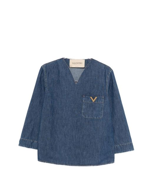 Valentino Blue Denim Shirt With Logo