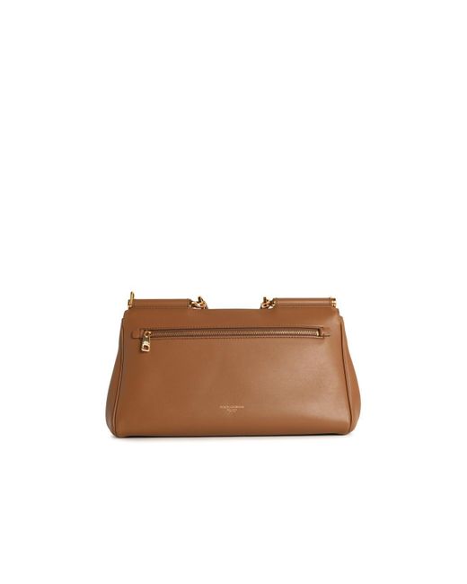 Dolce & Gabbana 'my Sicily' Calf Lear 'plongé' Caramel Handtas in het Brown