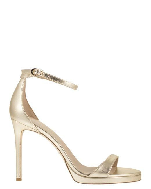 Stuart Weitzman Metallic Leather Platform Sandals With Stiletto Heel