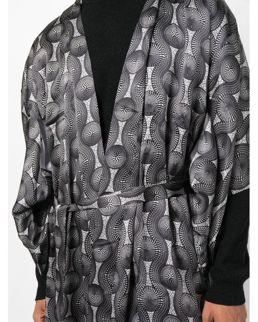 OZWALD BOATENG Gray Printed Silk Long Kimono for men