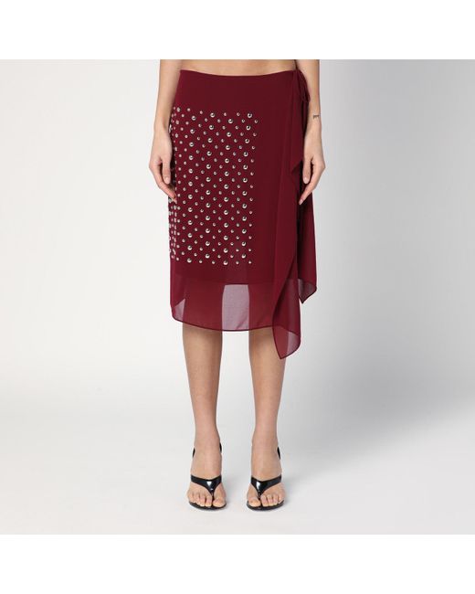 Dries Van Noten Red Bordeaux Wrap Skirt With Appliquãs