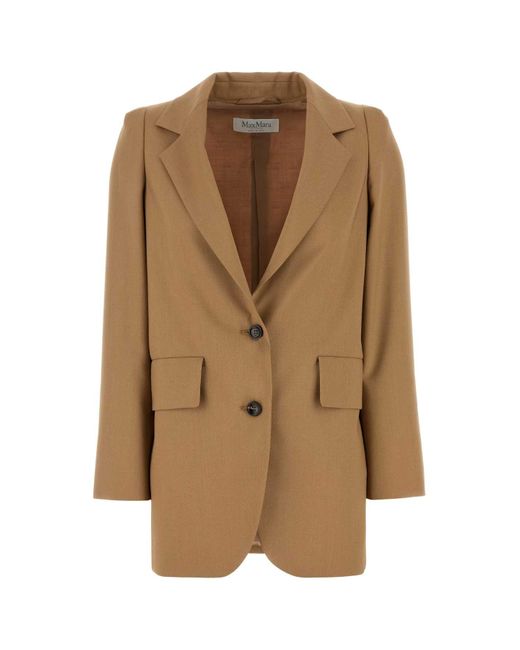 Max Mara Brown Camel Wool Blend Kitten Blazer