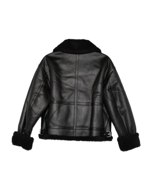 DUNST Black Kunstleder-Lammfelljacke