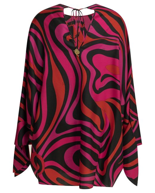 Emilio Pucci Red "Marmo" Short Caftan Dress