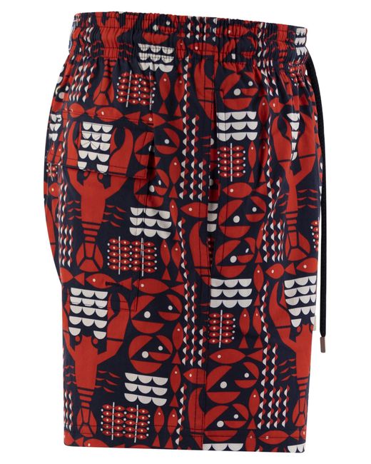 Vilebrequin Red Stretch Beach Shorts With Patterned Print