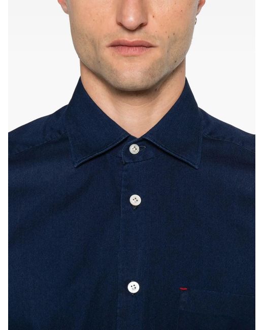 Kiton Blue Long Sleeve Button Down Shirt for men