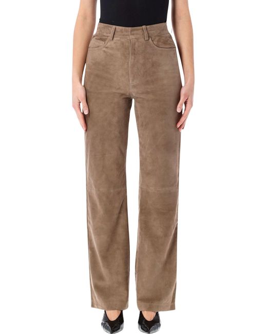 ROTATE BIRGER CHRISTENSEN Brown Rotate Straight Suede Pants