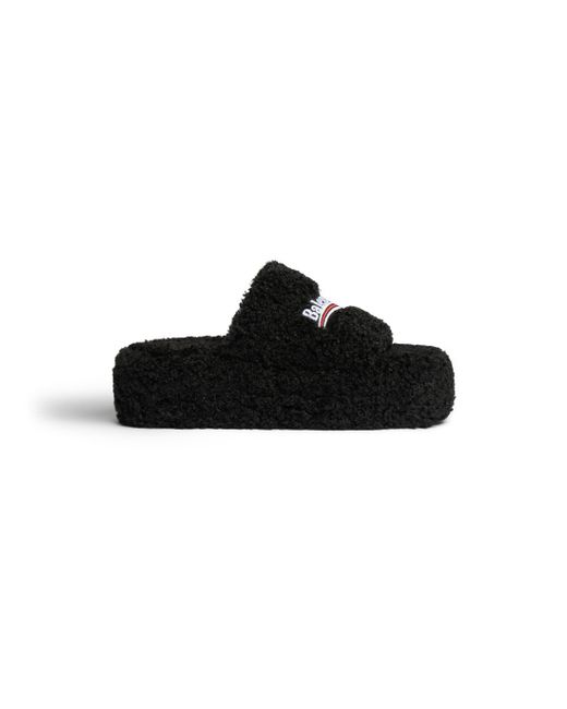 Balenciaga Black Furry plateau-sandale