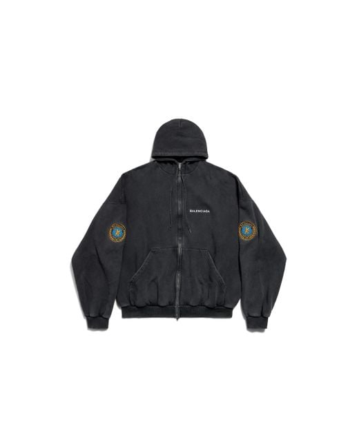 Balenciaga Blue Uniform Patch Zip-Up Hoodie Large Fit for men