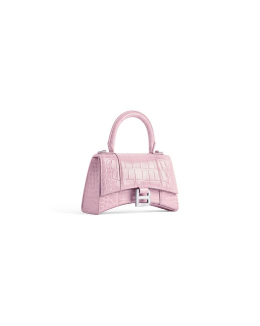Balenciaga Pink Hourglass Xs Handbag Crocodile Embossed