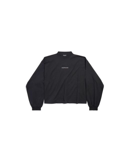 Balenciaga Black Back Strass Cropped Langarm-T-Shirt