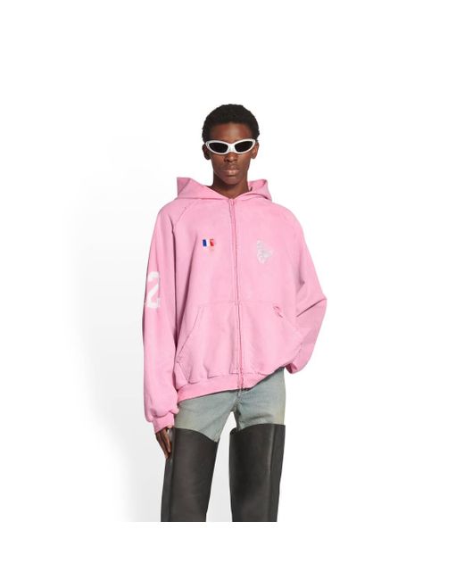 Balenciaga Pink Polo Set Zip-up Raglan Hoodie Large Fit for men