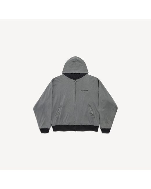 Balenciaga Gray Back Reversible Zip-Up Hoodie for men