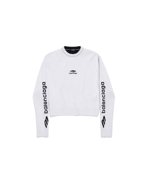 Balenciaga White 3B Sports Icon Cropped Crewneck