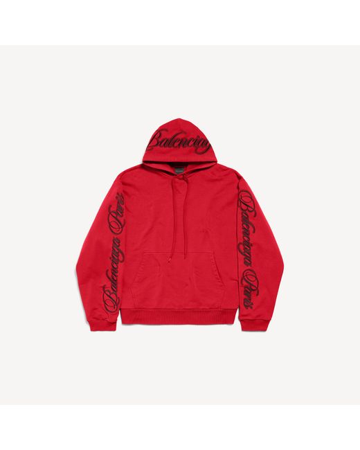 Balenciaga Red Cursive Oversized Hoodie for men