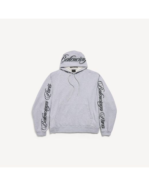 Balenciaga Gray Cursive Oversized Hoodie for men
