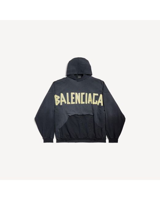 Balenciaga Blue Tape Type Ripped Pocket Hoodie Oversized