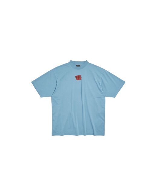Balenciaga Blue Cotton Logo T-Shirt for men