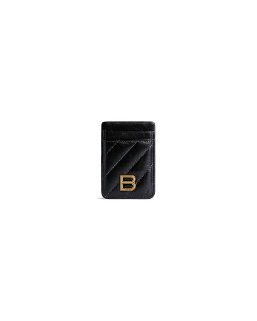 Balenciaga Black Leather Crush Phone Card Holder