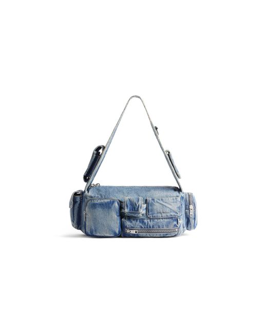 Balenciaga Blue Small Superbusy Denim Shoulder Bag for men