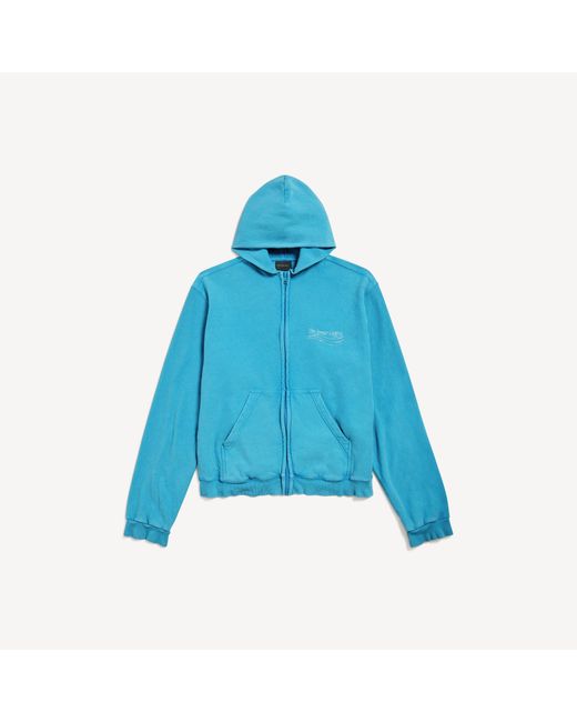 Balenciaga Blue Washed Crayon Political Zip-Up Hoodie Regular Fit