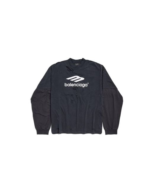Balenciaga Blue Cotton Logo Long-Sleeve T-Shirt for men