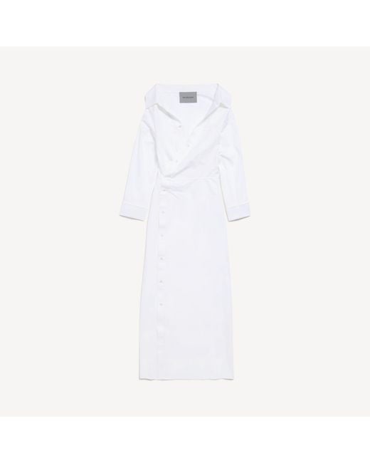 Balenciaga White Off-Shoulder Shirt Dress