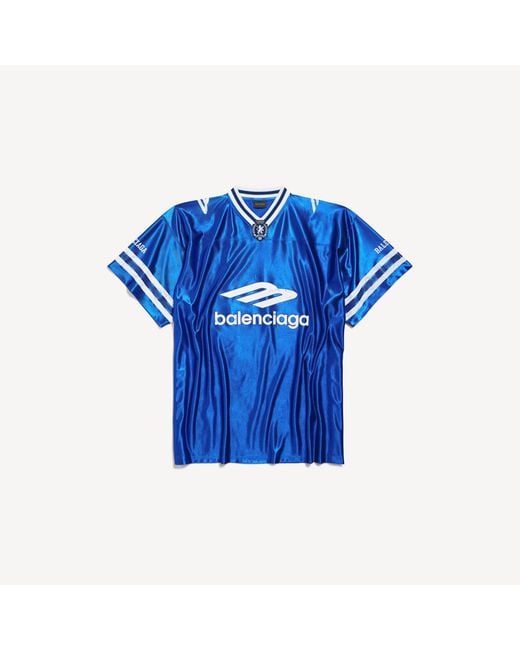 Balenciaga Blue 3B Football V-Neck T-Shirt Oversized for men