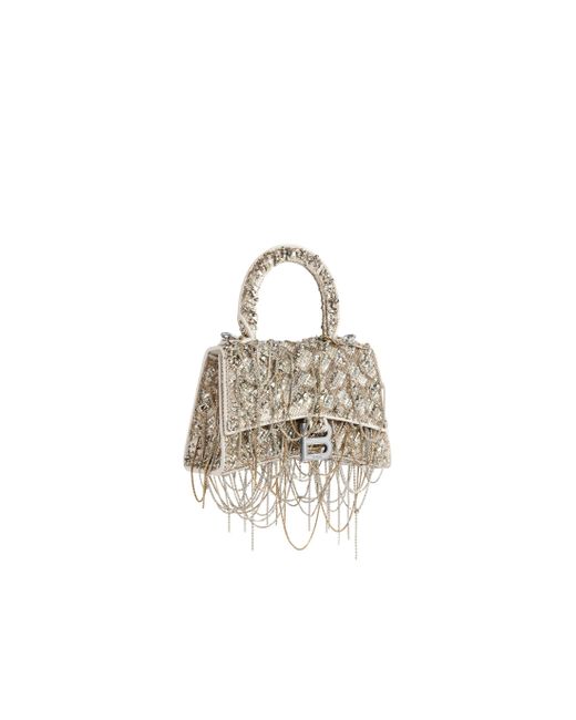 Balenciaga Metallic Hourglass Xs Handbag With Chain Embroidery